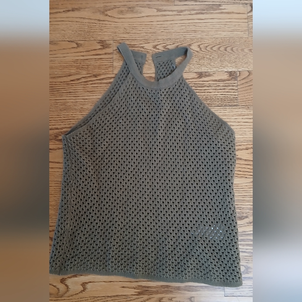 DK Women's Olive Green Sleeveless Mesh Top
